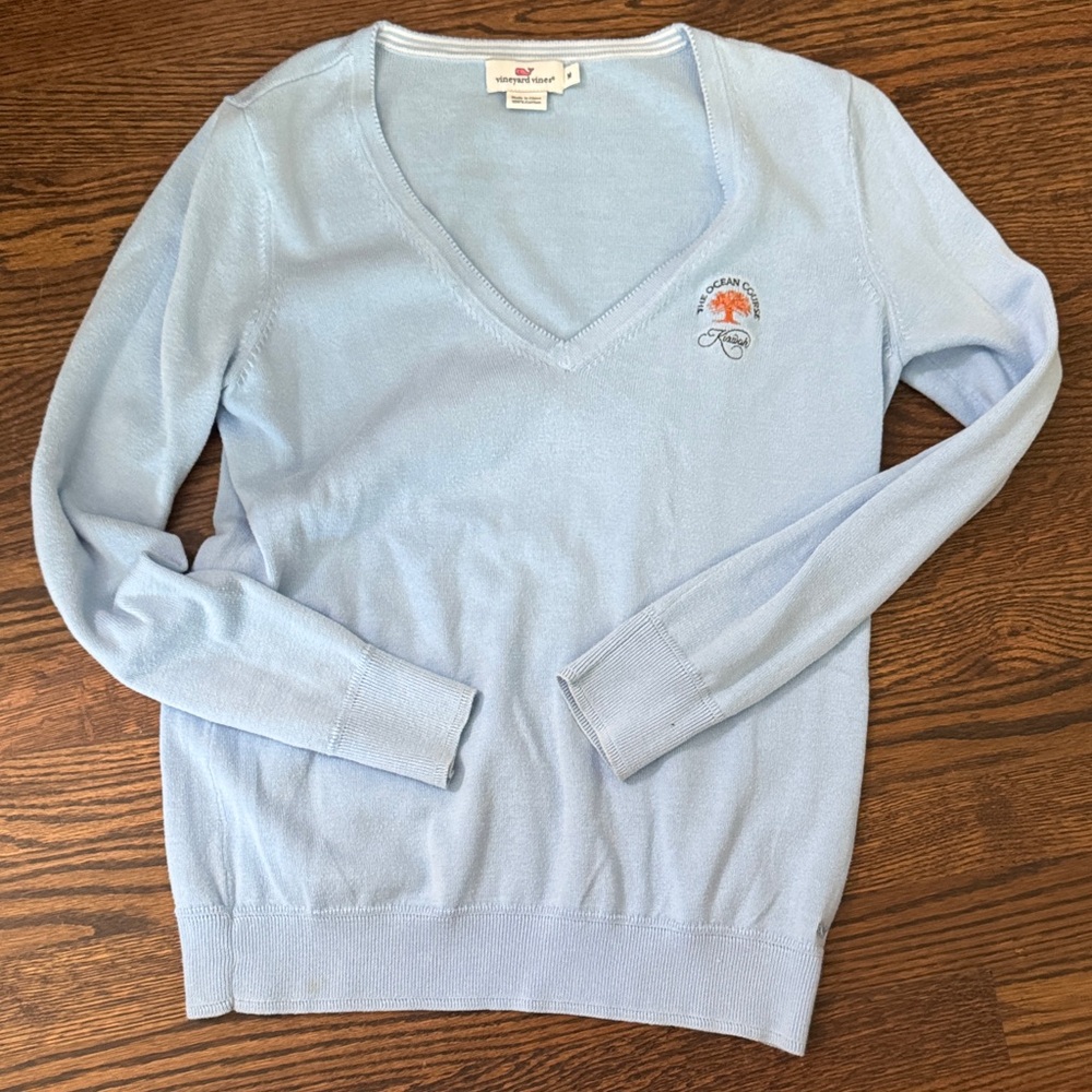 Vineyard Vine Ocean Course at Kiawah Island Blue V-Neck Sweater